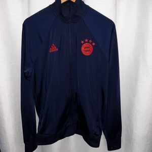 Adidas FC Bayern Munchen Men's Large Jacket Munich Futbol Soccer Track Blue READ